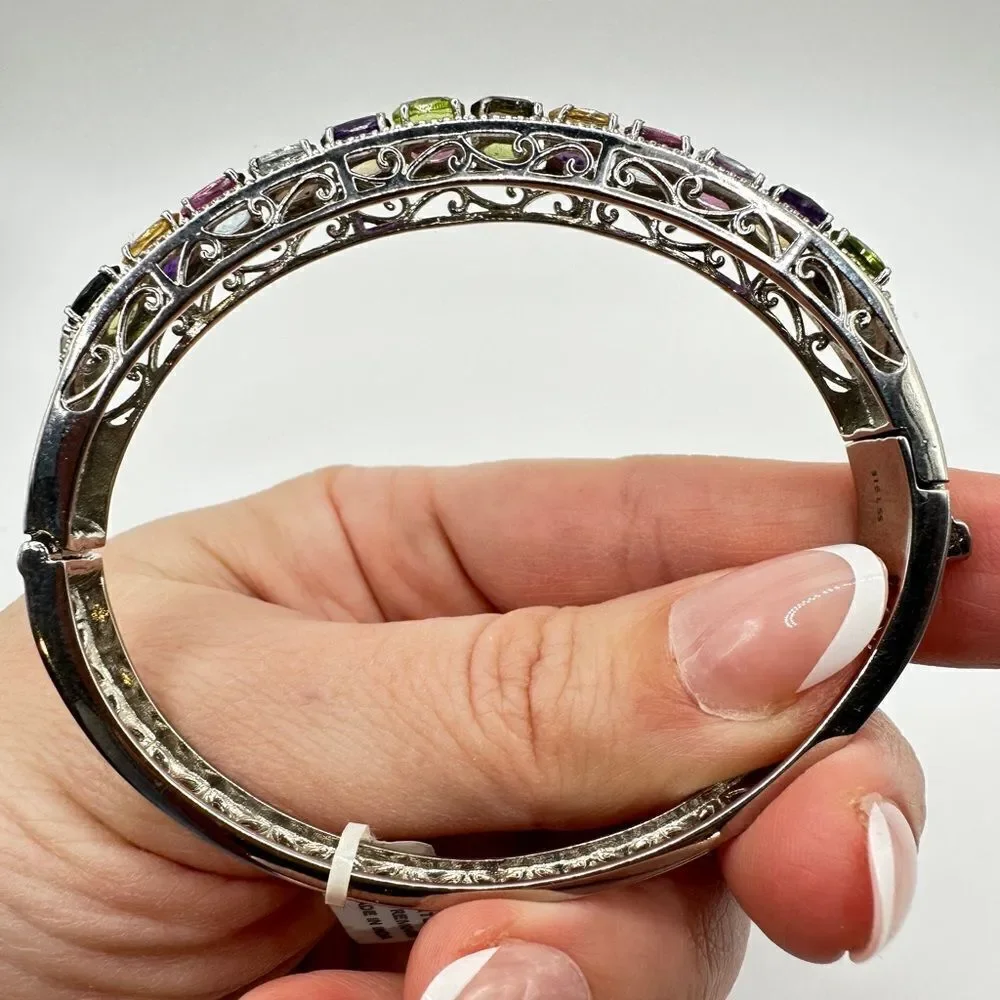 NWT Multi-gemstone and stainless steel hinged bangle/ bracelet!‎